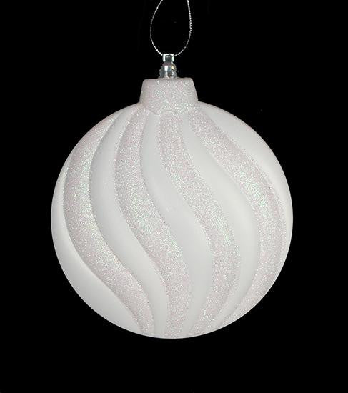 6ct Matte Winter White Glitter Swirl Shatterproof Christmas Disc Ornaments 6.25"