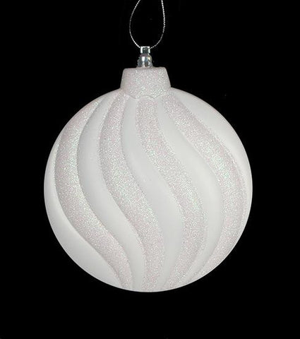 6ct Matte Winter White Glitter Swirl Shatterproof Christmas Disc Ornaments 6.25"