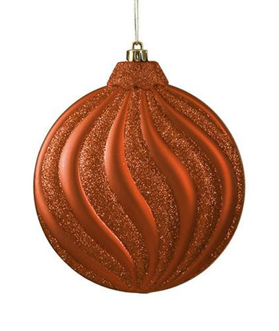 6ct Matte Burnt Orange Swirl Shatterproof Christmas Disc Ornaments 6.25"