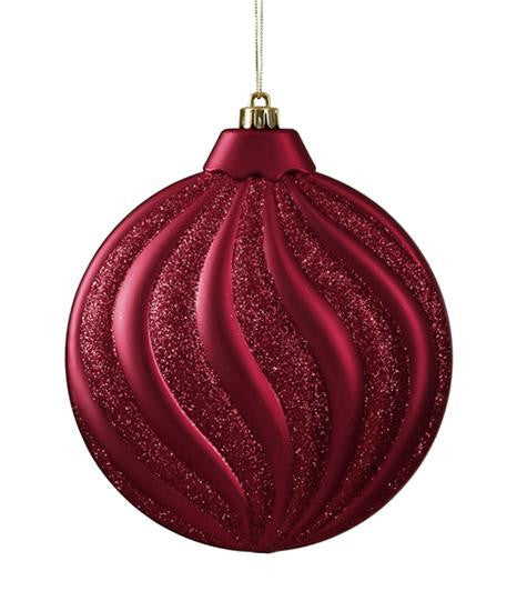 6ct Matte Burgundy Glitter Swirl Shatterproof Christmas Disc Ornaments 6.25"