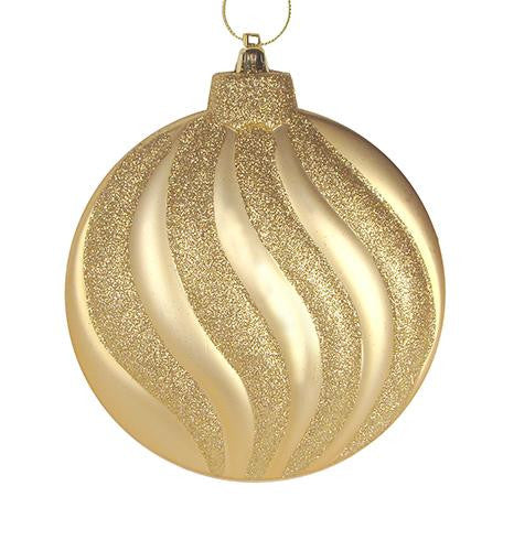 6ct Matte Vegas Gold Glitter Swirl Shatterproof Christmas Disc Ornaments 6.25"