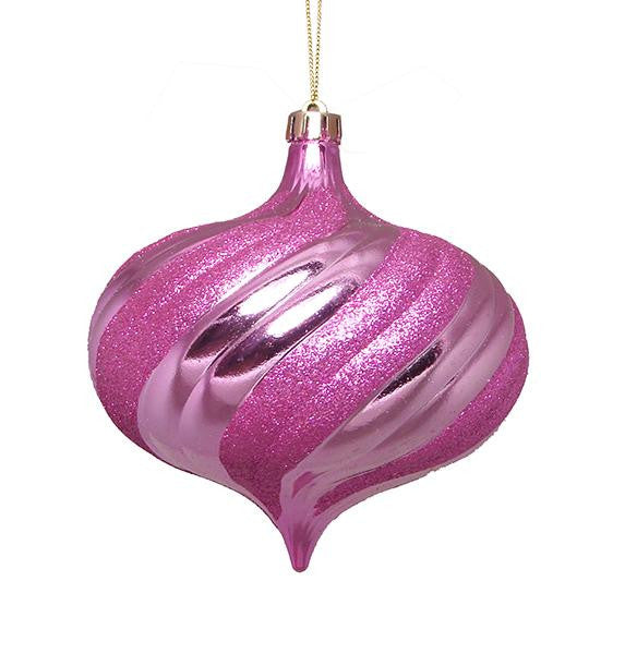 4ct Shiny Bubblegum Pink Swirl Shatterproof Onion Christmas Ornaments 5.75"