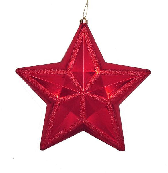 12" Shiny Red Hot Glitter Commercial Size Shatterproof Star Christmas Ornament