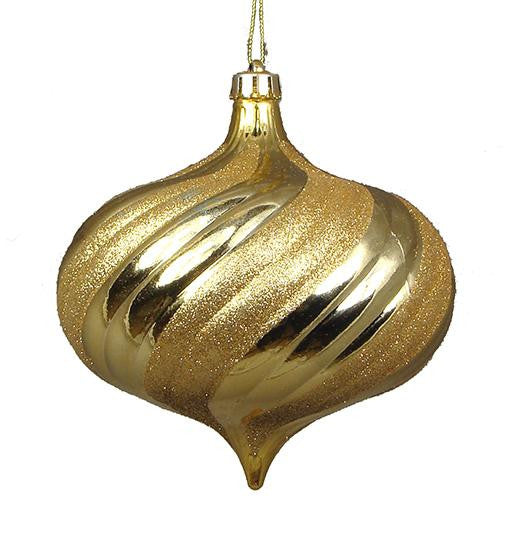 4ct Shiny Vegas Gold Glitter Swirl Shatterproof Onion Christmas Ornaments 5.75"