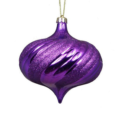 4ct Shiny Purple Swirl Shatterproof Onion Christmas Ornaments 5.75"