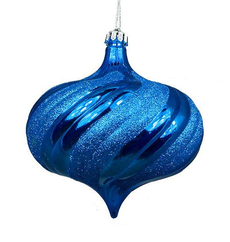 4ct Shiny Lavish Blue Glitter Swirl Shatterproof Onion Christmas Ornaments 5.75"