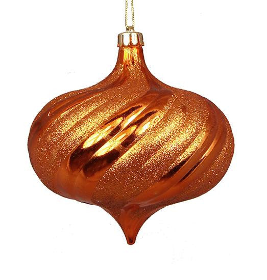 4ct Shiny Burnt Orange Swirl Shatterproof Onion Christmas Ornaments 5.75"