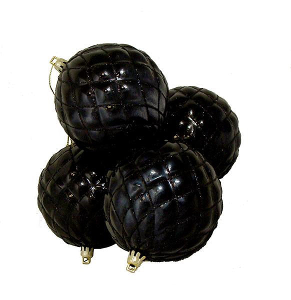 4ct Shiny Jet Black Diamond Design Shatterproof Christmas Ball Ornaments 3.75"