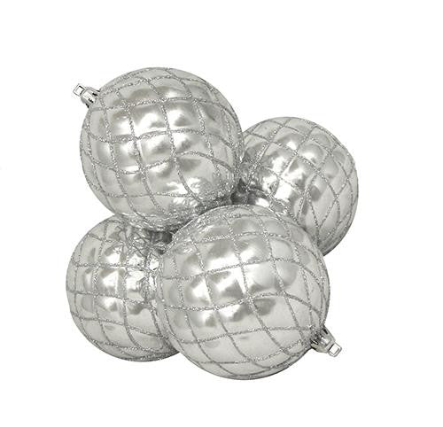 4ct Shiny Silver Splendor Diamond Shatterproof Christmas Ball Ornaments 3.75"