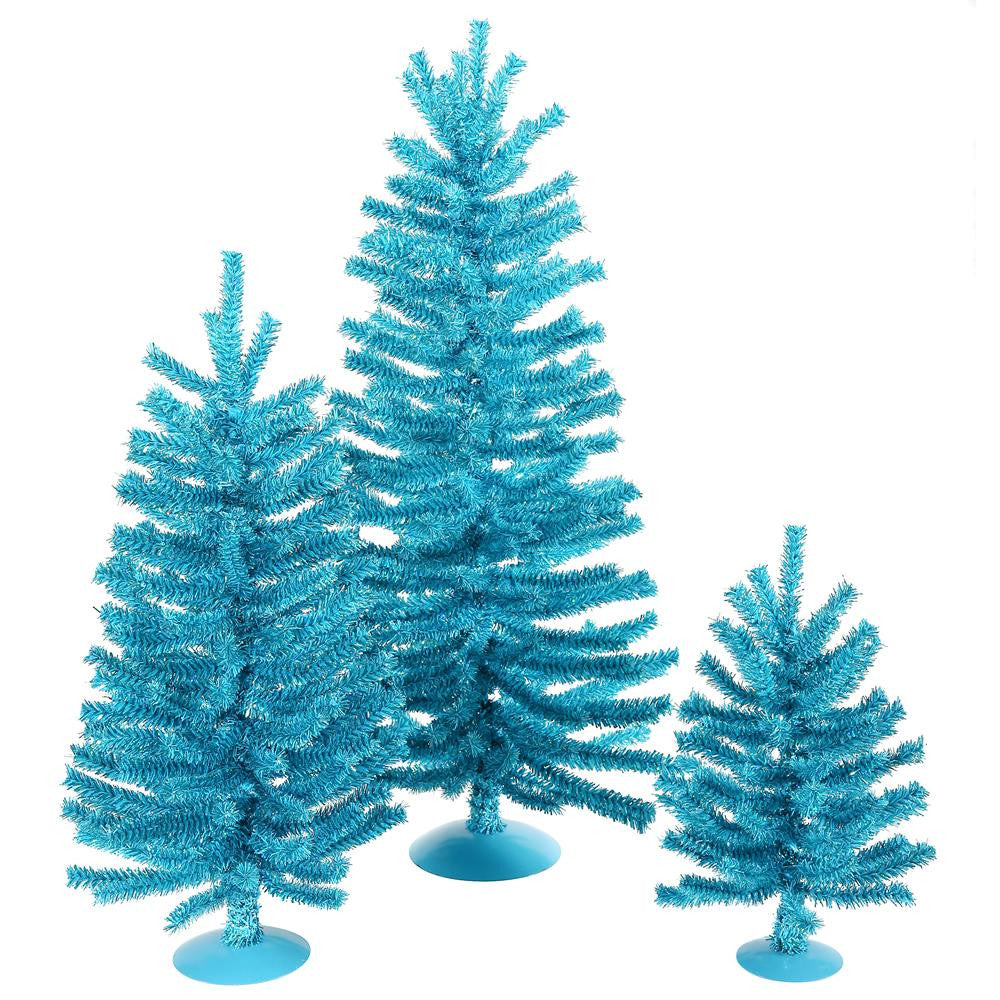 Set of 3 Sparkling Sky Blue Artificial Christmas Trees 12", 18" and 24" - Unlit