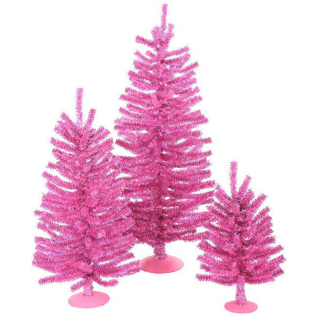 Set of 3 Sparkling Pink Artificial Christmas Trees 12", 18" and 24" - Unlit