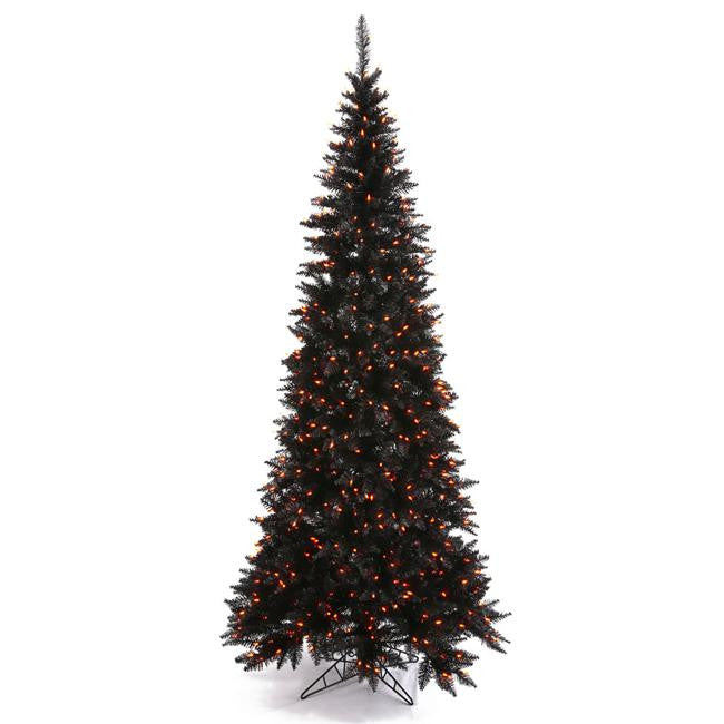 4.5' Pre-Lit Black Fir Slim Artificial Halloween-Christmas Tree - Orange Lights