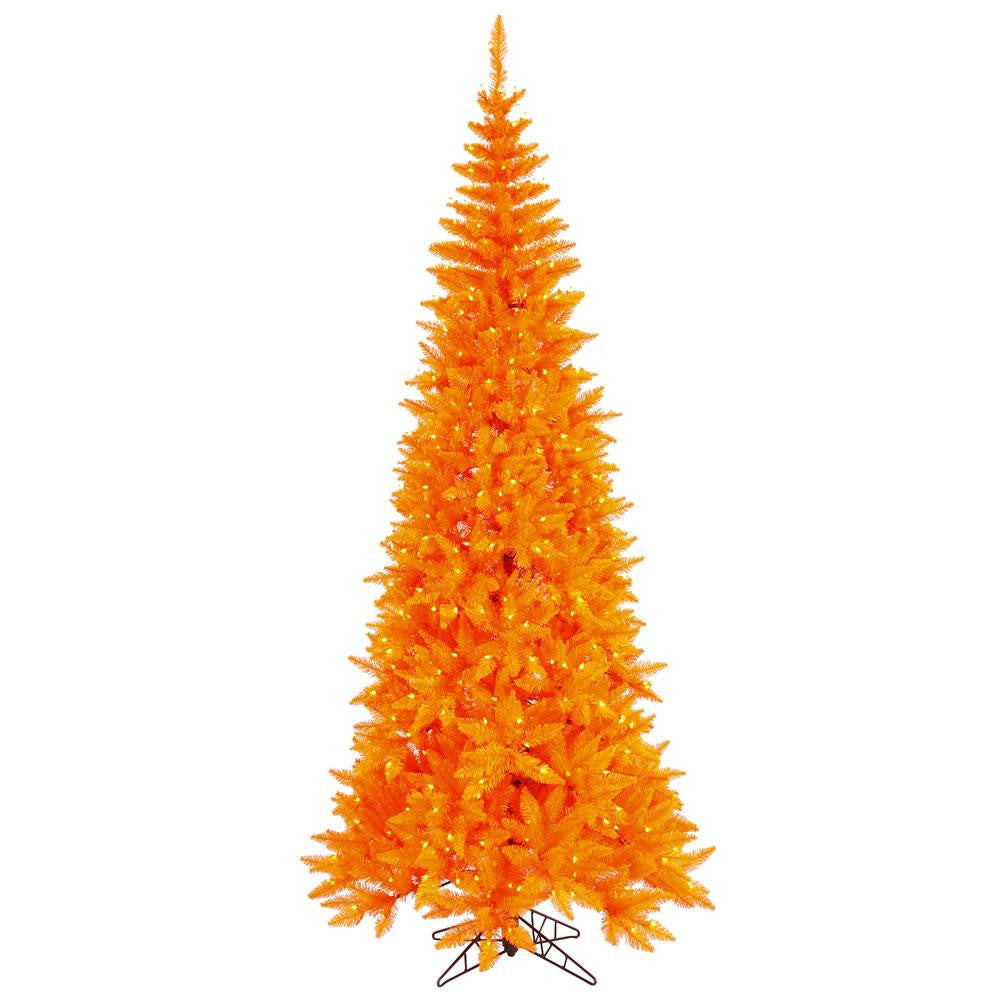 4.5' Pre-Lit Orange Fir Slim Artificial Halloween-Christmas Tree - Orange Lights