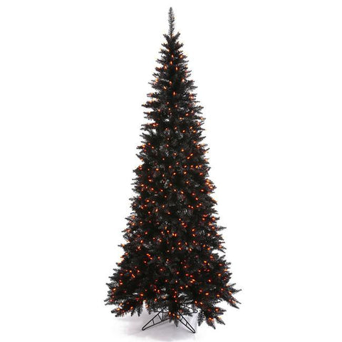 6.5' Pre-Lit Black Fir Slim Artificial Halloween-Christmas Tree - Orange Lights