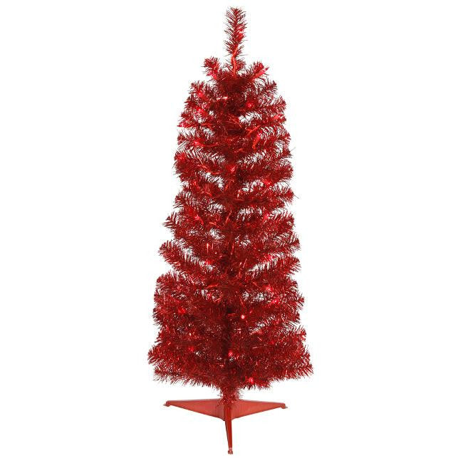 2' Pre-Lit Red Pencil Artificial Tinsel Christmas Tree - Red Lights