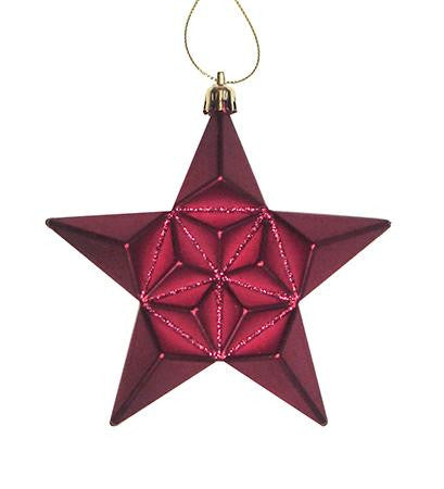 12ct Matte Burgundy Glittered Star Shatterproof Christmas Ornaments 5"