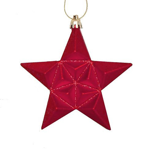 12ct Matte Red Hot Glittered Star Shatterproof Christmas Ornaments 5"