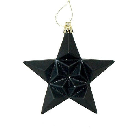 12ct Matte Jet Black Glittered Star Shatterproof Christmas Ornaments 5"