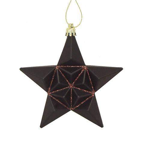 12ct Matte Chocolate Brown Glittered Star Shatterproof Christmas Ornaments 5"