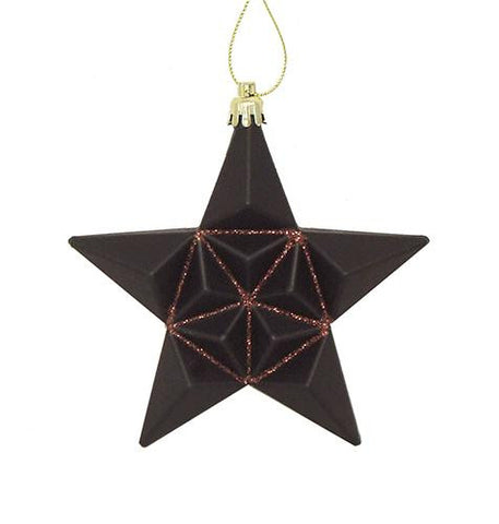 12ct Matte Chocolate Brown Glittered Star Shatterproof Christmas Ornaments 5"