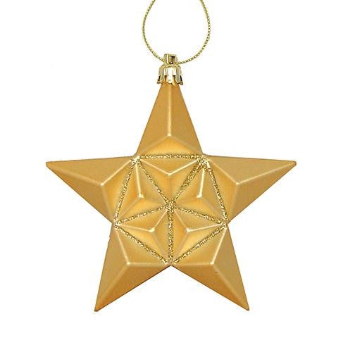 12ct Matte Vegas Gold Glittered Star Shatterproof Christmas Ornaments 5"