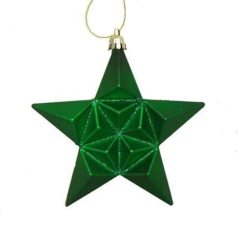 12ct Matte Xmas Green Glittered Star Shatterproof Christmas Ornaments 5"