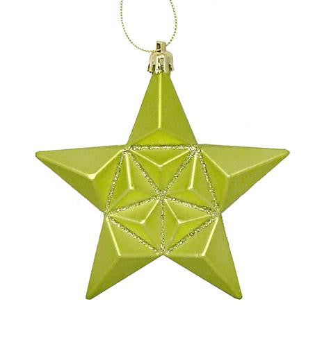 12ct Matte Green Kiwi Glittered Star Shatterproof Christmas Ornaments 5"