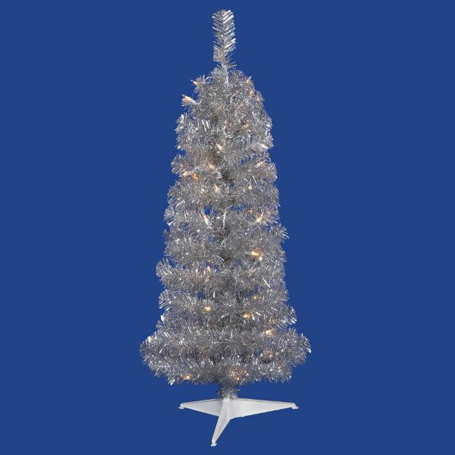 2' Pre-Lit Silver Artificial Pencil Tinsel Christmas Tree - Clear Lights