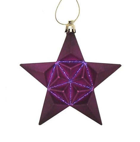 12ct Matte Purple Glittered Star Shatterproof Christmas Ornaments 5"