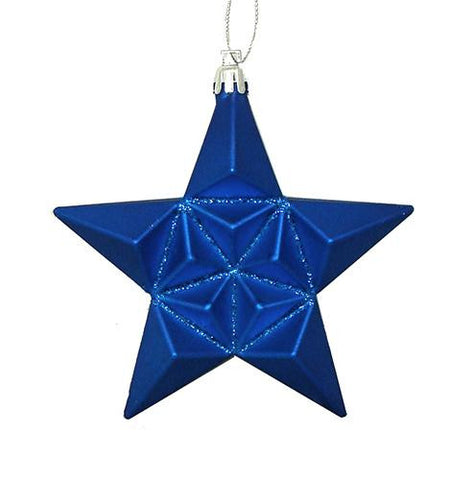 12ct Matte Lavish Blue Glittered Star Shatterproof Christmas Ornaments 5"