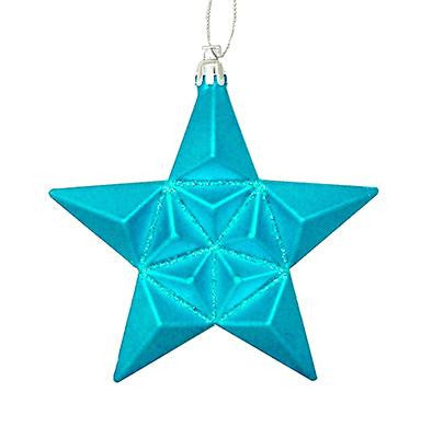 12ct Matte Turquoise Blue Glittered Star Shatterproof Christmas Ornaments 5"