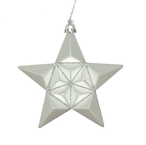 12ct Matte Silver Splendor Glittered Star Shatterproof Christmas Ornaments 5"