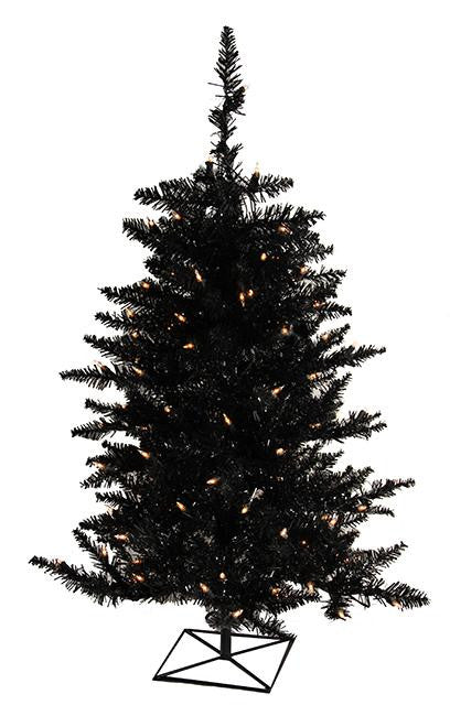 3' Pre-Lit Black Fir Artificial Halloween or Christmas Tree - Clear Lights