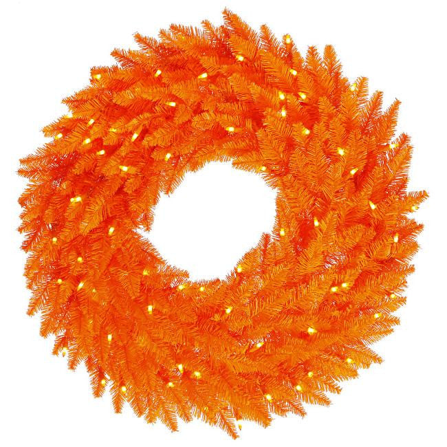 24" Pre-Lit Orange Fir Artificial Halloween or Christmas Wreath - Orange Lights