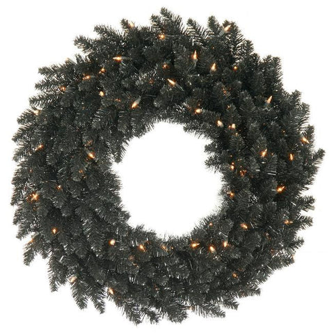 36" Pre-Lit Black Fir Artificial Halloween or Christmas Wreath - Clear Lights