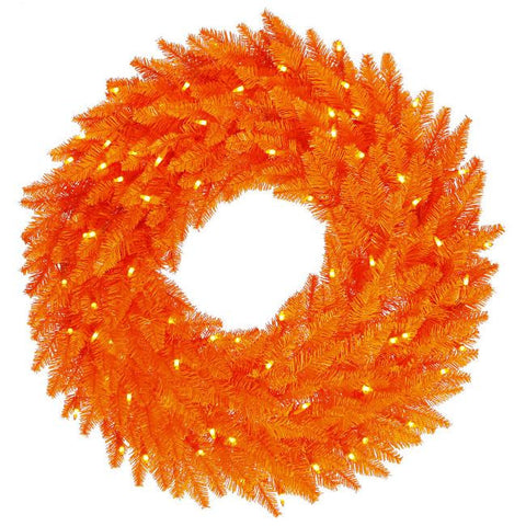 36" Pre-Lit Orange Fir Artificial Halloween or Christmas Wreath - Orange Lights