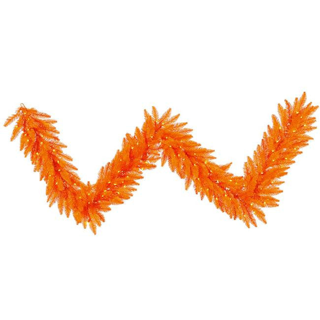 9' x 14" Pre-Lit Orange Artificial Halloween or Christmas Garland -Orange Lights