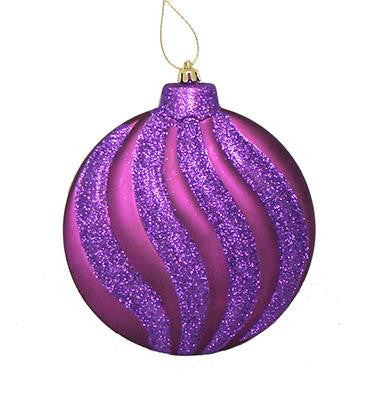 6ct Matte Purple Glitter Swirl Shatterproof Christmas Disc Ornaments 6.25"