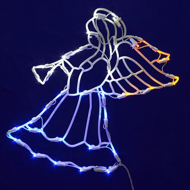 17" Lighted LED Angel with Horn Christmas Window Silhouette Decoration