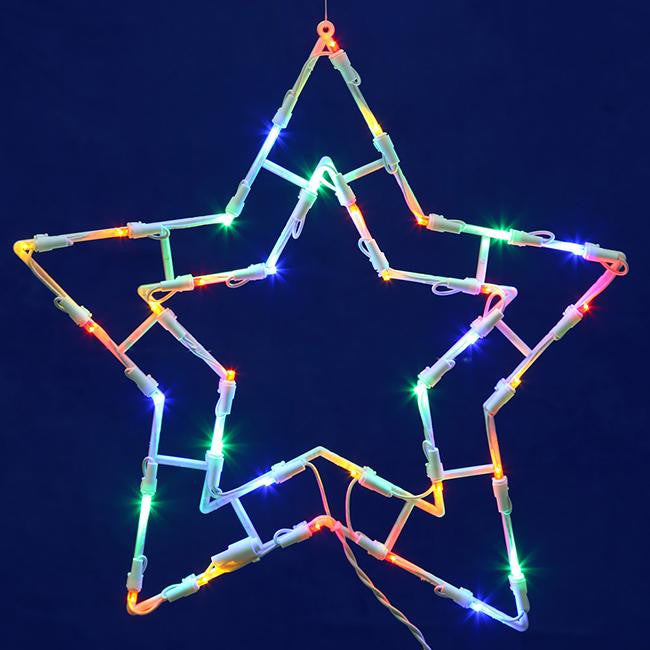 15" Lighted LED Double Star Christmas Window Silhouette Decoration