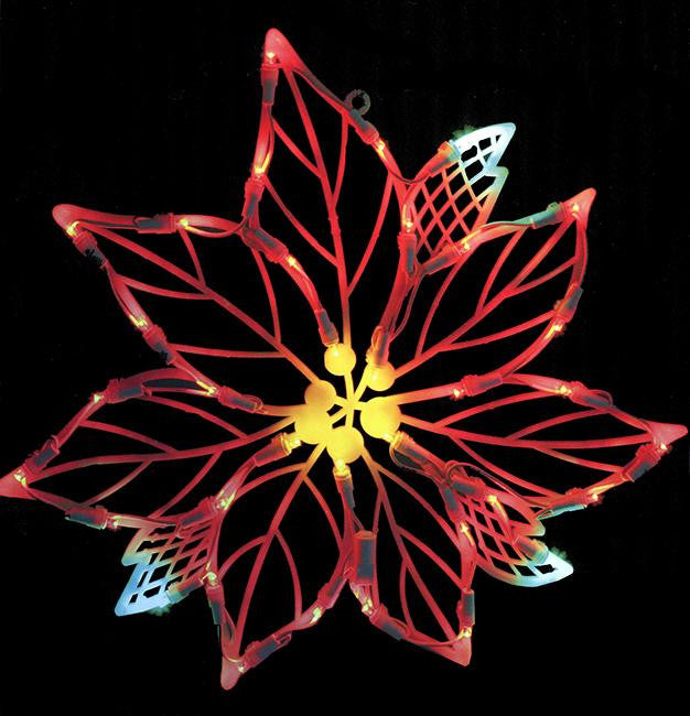 15" Lighted LED Poinsettia Flower Christmas Window Silhouette Decoration