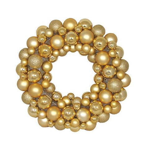 16" Vegas Gold Shatterproof Christmas Ball Ornament Wreath - Unlit