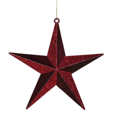 Burgundy Matte & Glitter Shatterproof Star Christmas Ornament 6"