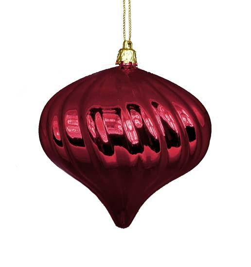 4ct Shiny Burgundy Swirl Shatterproof Onion Christmas Ornaments 4"