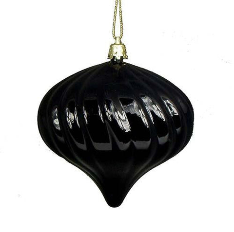 4ct Shiny Jet Black Swirl Shatterproof Onion Christmas Ornaments 4"