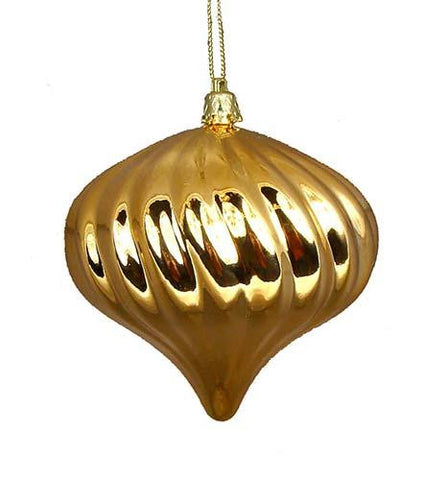 4ct Shiny Vegas Gold Swirl Shatterproof Onion Christmas Ornaments 4"