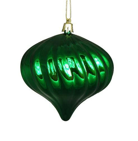 4ct Shiny Xmas Green Swirl Shatterproof Onion Christmas Ornaments 4"