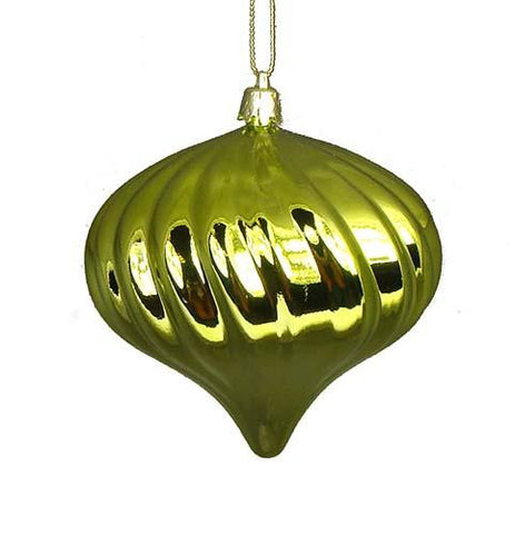 4ct Shiny Green Kiwi Swirl Shatterproof Onion Christmas Ornaments 4"