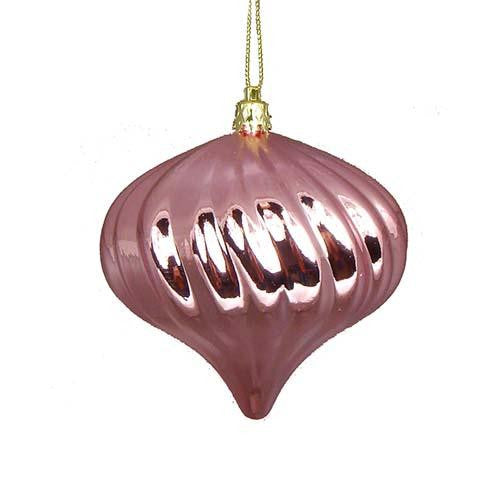 4ct Shiny Bubblegum Pink Swirl Shatterproof Onion Christmas Ornaments 4"