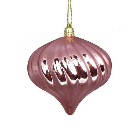 4ct Shiny Bubblegum Pink Swirl Shatterproof Onion Christmas Ornaments 4"